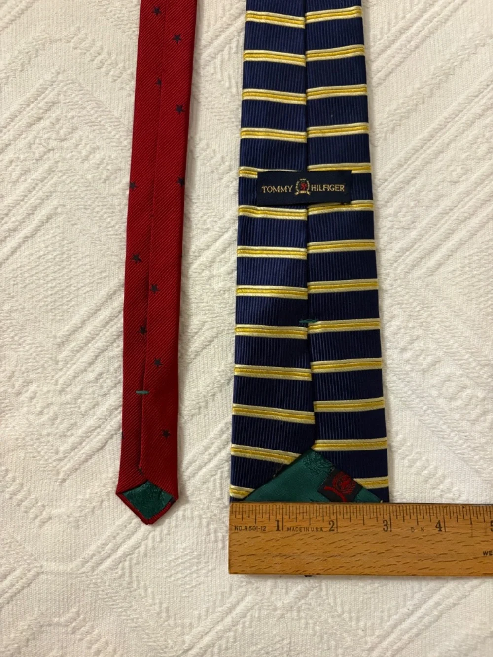 Vintage Tommy Hilfiger Red, Navy Blue & Gold Striped Silk Tie – Made in USA